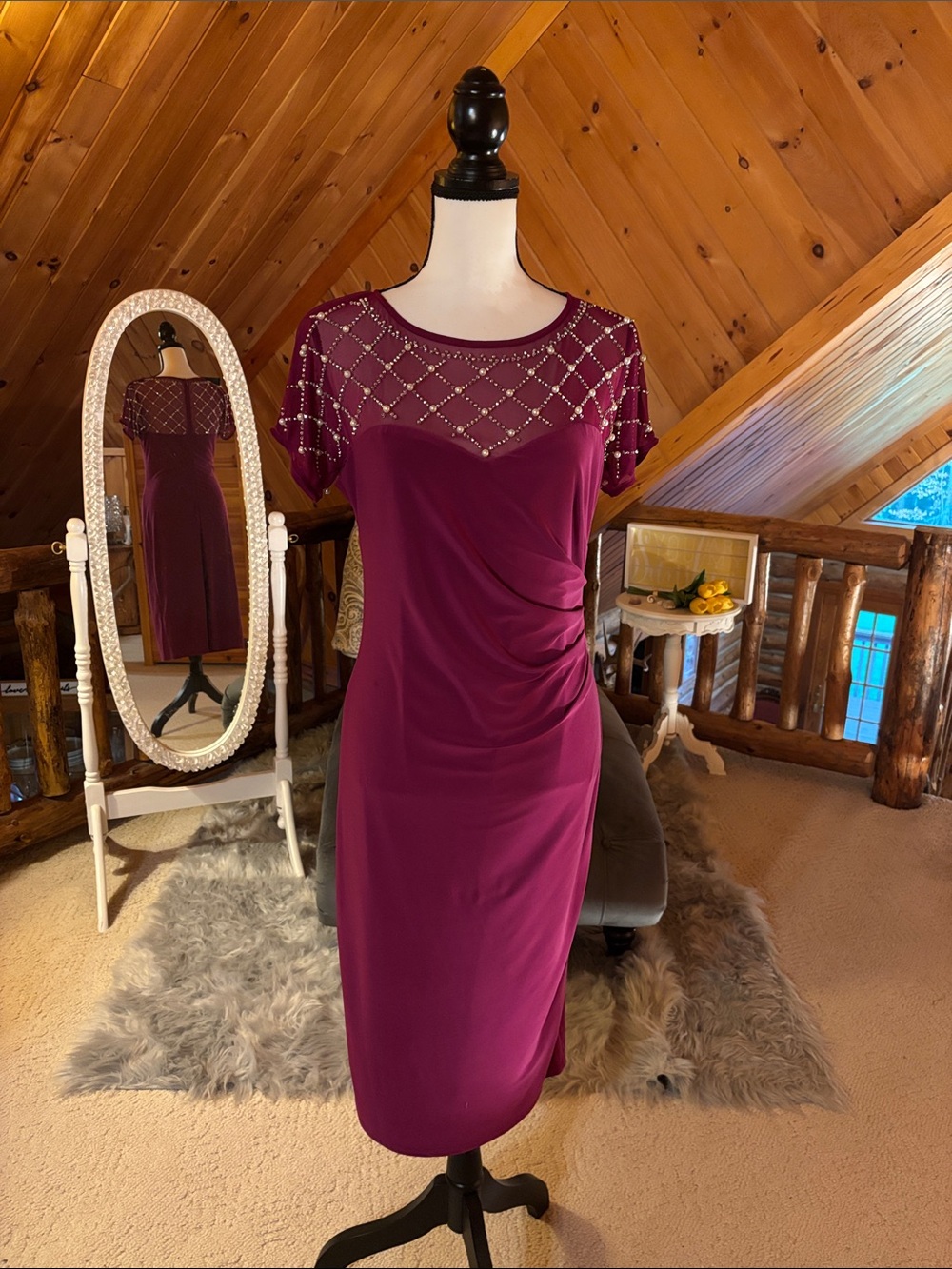 MARINA Beaded Plum Midi Dress